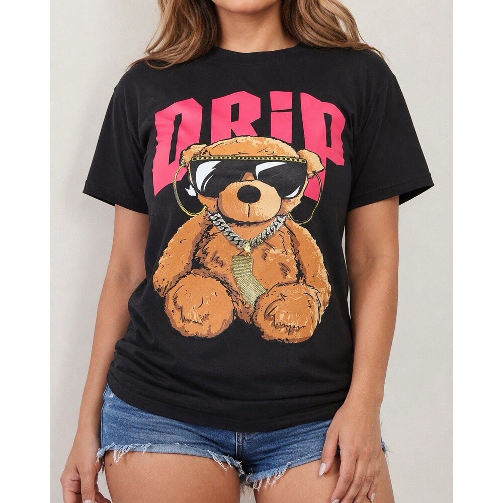 Fashion Nova Drip Bear Graphic T-Shirt 1X Hip Hop Streetwear Unisex Rare Tee